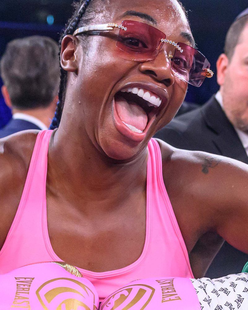 Claressa Shields roaring with her belts